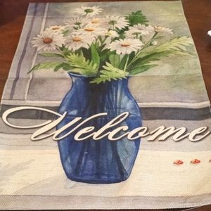 Flower Welcome Garden Burlap Flag